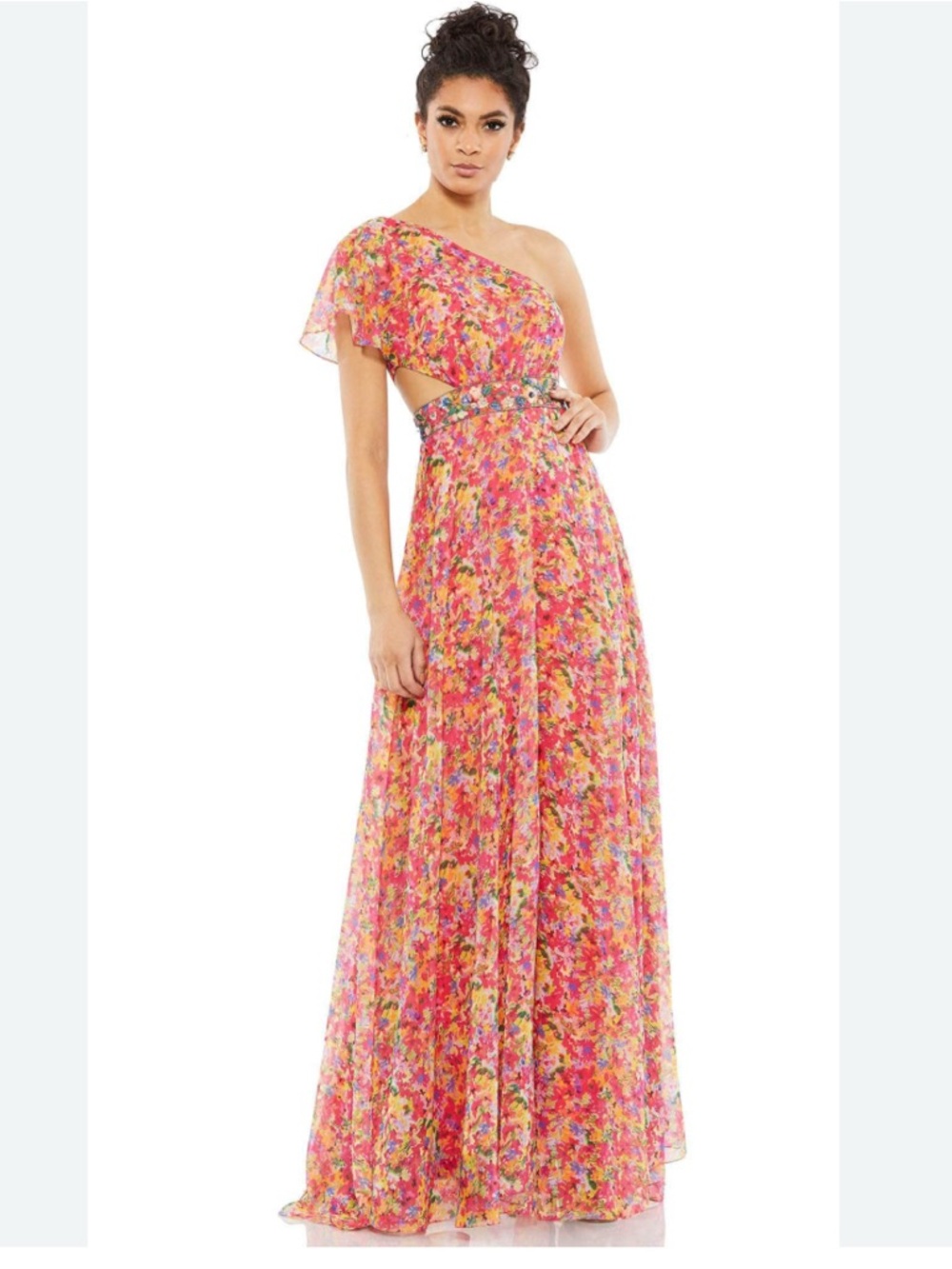 NEW with tags Mac Duggal One-Shoulder Floral Maxi Dress Size 2